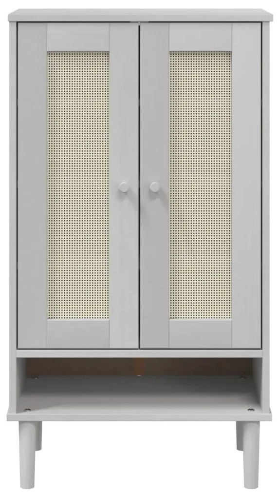 SENJA fehér rattanhatású tömör fa cipőszekrény 59,5x35x107 cm