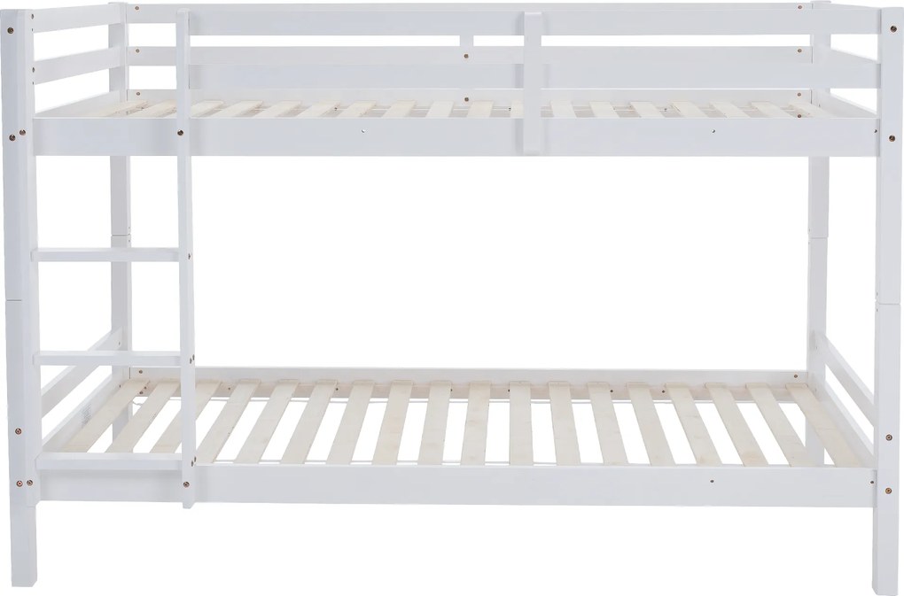 Emeletes ágy, 90x200, tömör fa, fehér, INEZA
