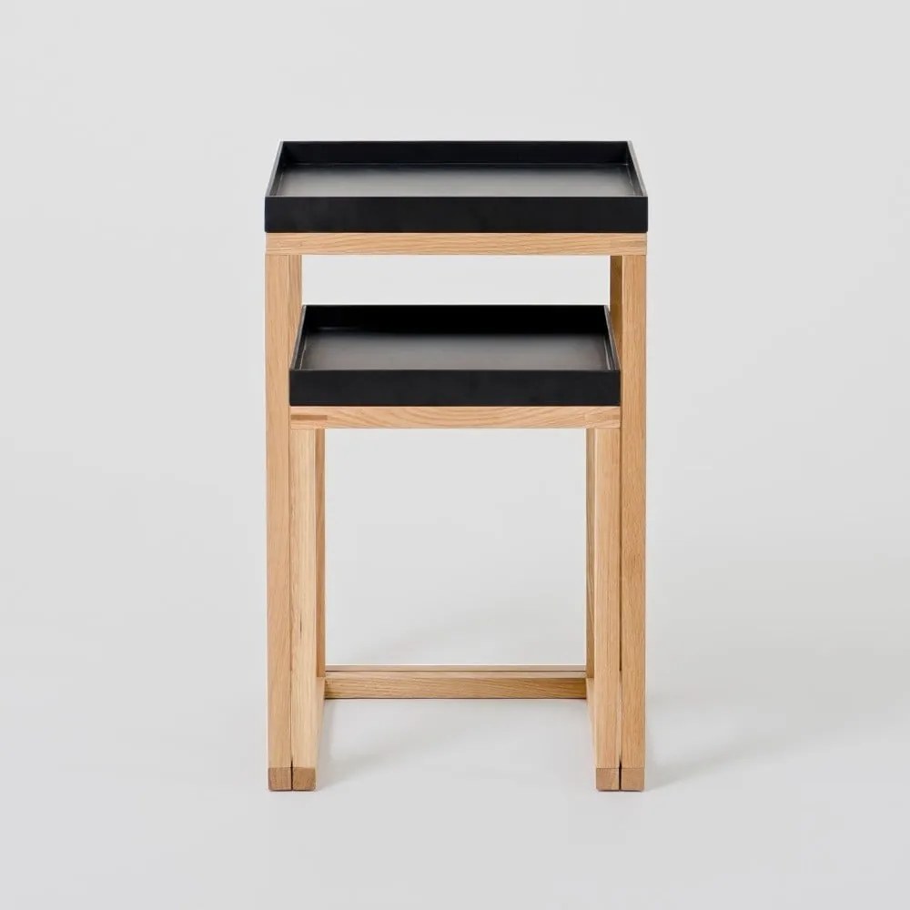 Oak 2 db-os tölgyfa tárolóasztal szett fekete lappal - Wireworks
