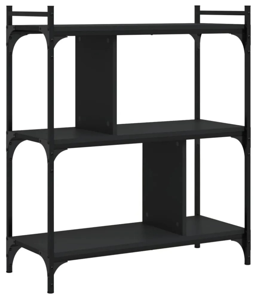 3 szintes fekete szerelt fa könyvespolc 76 x 32 x 88 cm