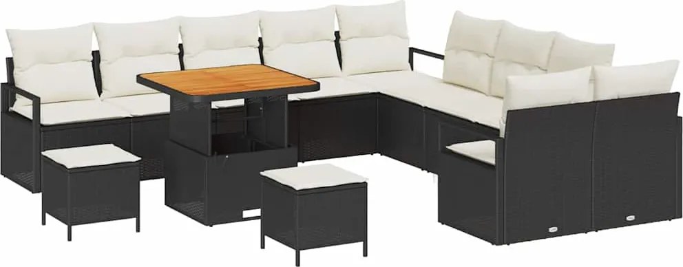 vidaXL Kerti Kanapé Szett párnával tárolóval 13 pcs Fekete és Krém
