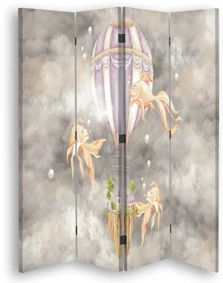 Gario Paraván Holégballon, ház és halak a felhos égen Méret: 145 x 170 cm, Kivitelezés: Klasszikus paraván