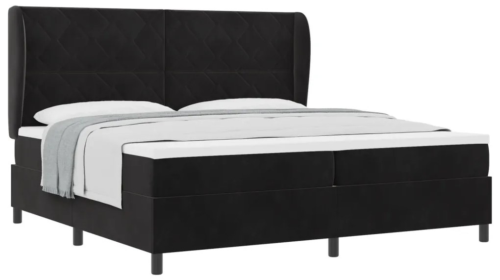 Boxspring Ágy Mattal Fekete 200x200 cm Bársony
