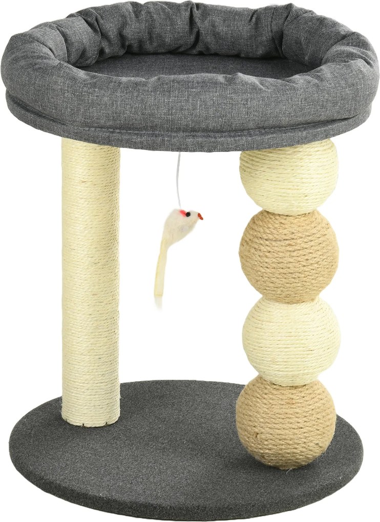 PawHut Macskakaparó Fa - Kis Macska Torony Tevékenységi Központ Kiscicák Számára Fészekkel, 4 Labdával és Zsineges Oszloppal, Terhelhetőség: 15 kg, Ø4