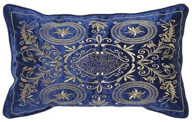 Kék arany mintás díszpárna bársony poliészter 50X10X30 cm