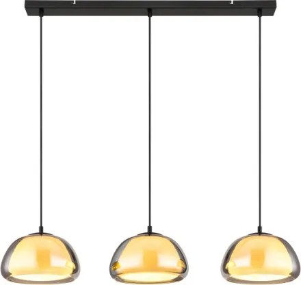 Globo 15743-3H Függeszték fém fekete matt, füstszínű/fehér üveg, kábel textil fekete, magassága rövidíthető, HxSzxM: 950x250x1200mm, 3x E14 40W 230V izzók nélkül