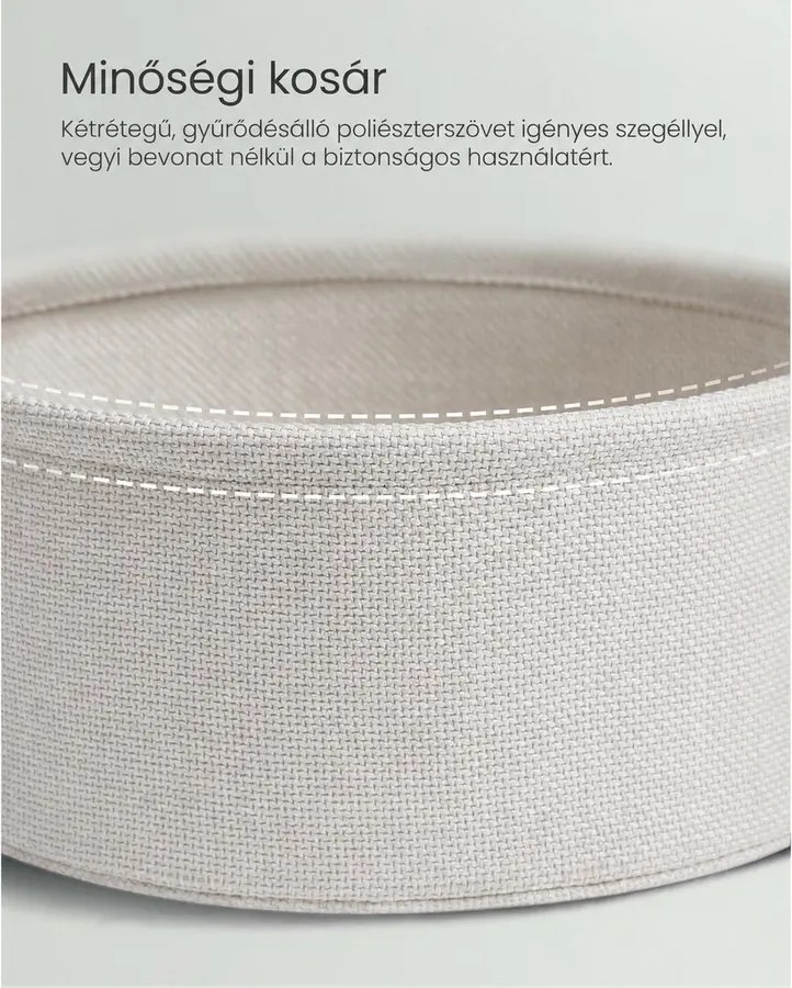 Kis kerek oldalsó kisasztal, modern éjjeliszekrény szövetkosárral, éjjeliszekrény nappali hálószobába, babérzöld és krémfehér színben