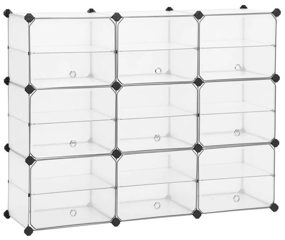 Cipőtároló doboz 9 db moduláris tárolódoboz, fehér 123x31x93cm