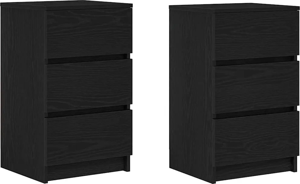vidaXL 2 db fekete éjjeliszekrények 3 fiókkal 39x35x65 cm