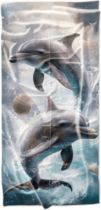 Gyorsan száradó tengerparti fürdőlepedő DOLPHINS kék 70 x 140 cm, 100% mikroszál