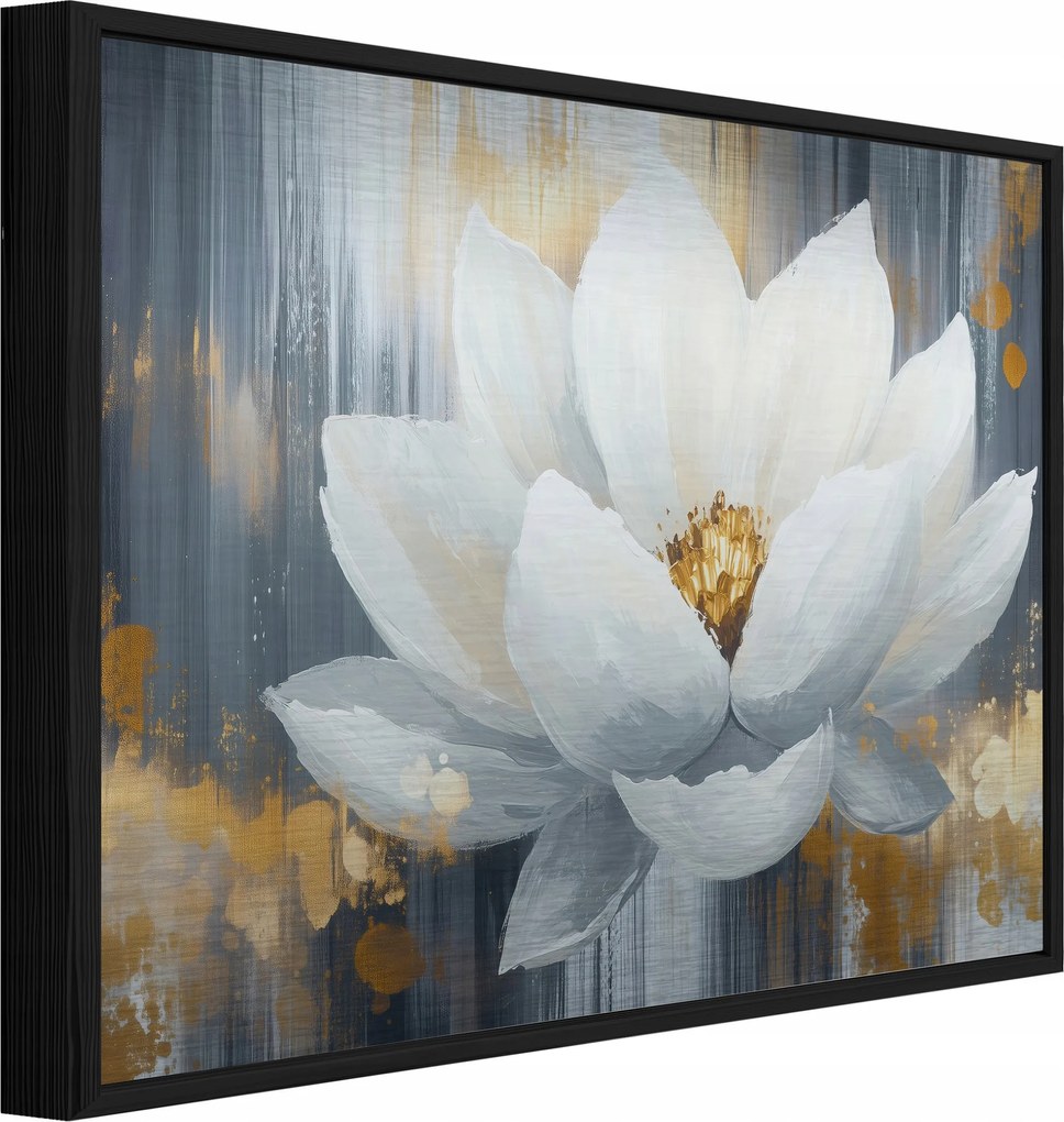 Fém Kép Fekete Keretben Fehér Virág Loft Fürdőszoba Konyha 120x80