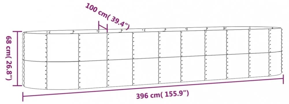 ezüstszínű horganyzott acél kerti magaságyás 396x100x68 cm
