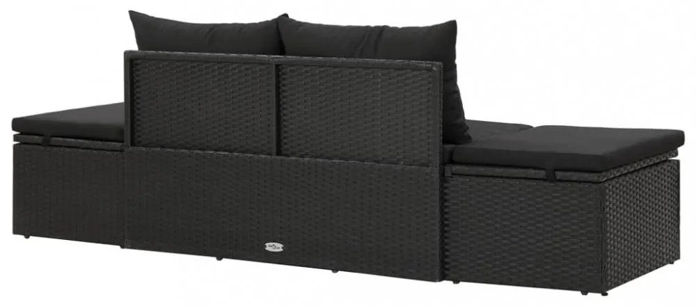 fekete polyrattan napozóágy párnákkal