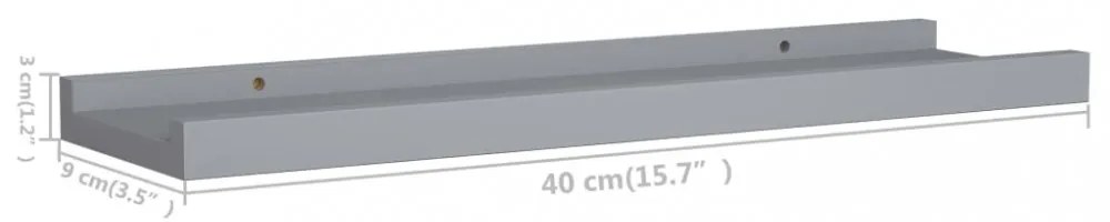 2 db szürke MDF szegélypolc képkeretekhez 40 x 9 x 3 cm