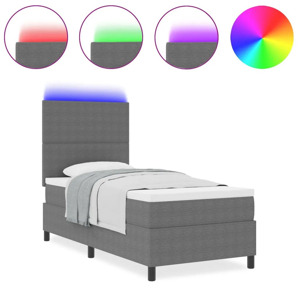 Boxspring ágy matraccal & LED világítással szürke 100x200 cm kordbársony