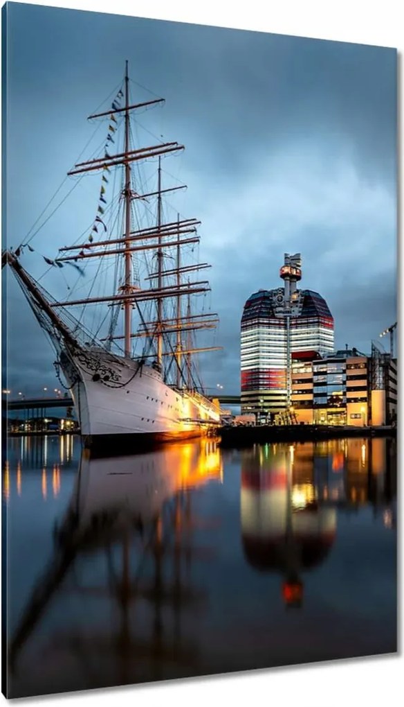 Vászonkép 80x120 Vitorláshajó a kikötőben éjszaka