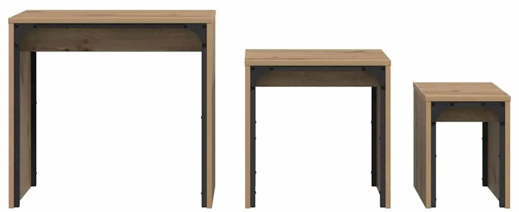 Fészkelt Kávézó Asztal 3 pcs kézműves tölgy 60 x 35 x 56 cm