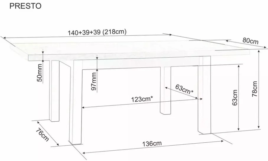 Presto bővíthető étkezőasztal kasmír/cremona tölgy 140-218cm
