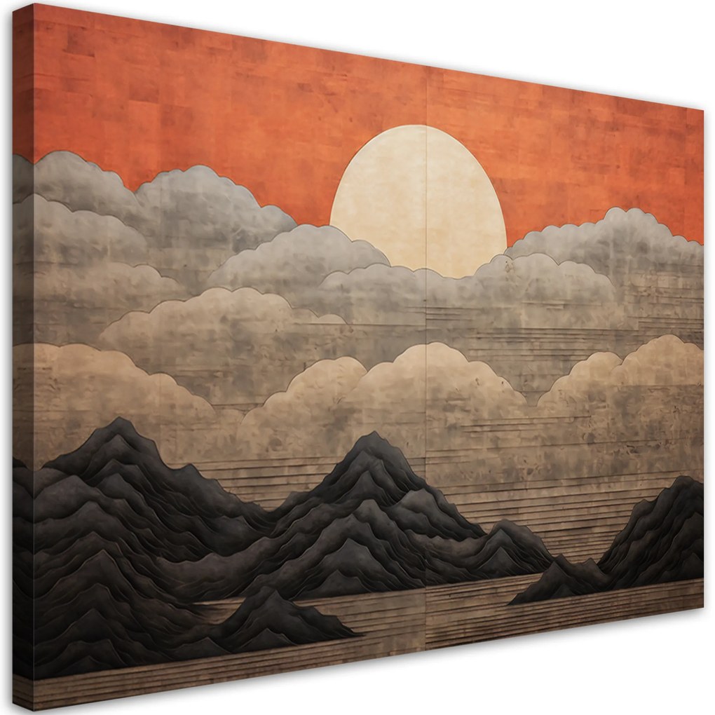 Gario Vászonkép Nap, felhők és hegyek Japánban Méret: 120 x 80 cm
