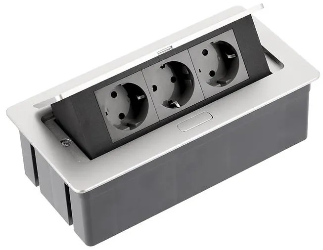 Konnektor, pultba süllyeszthető, fekvő, SOFT, 3x dugalj, 1,5fm kábellel, alumínium