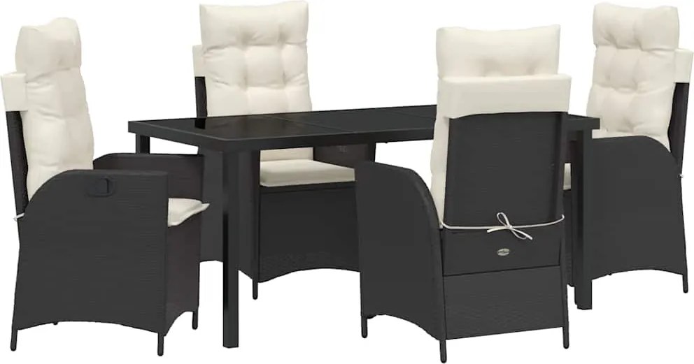 vidaXL Kert étkező szett párnával 5 pcs Fekete polirattan