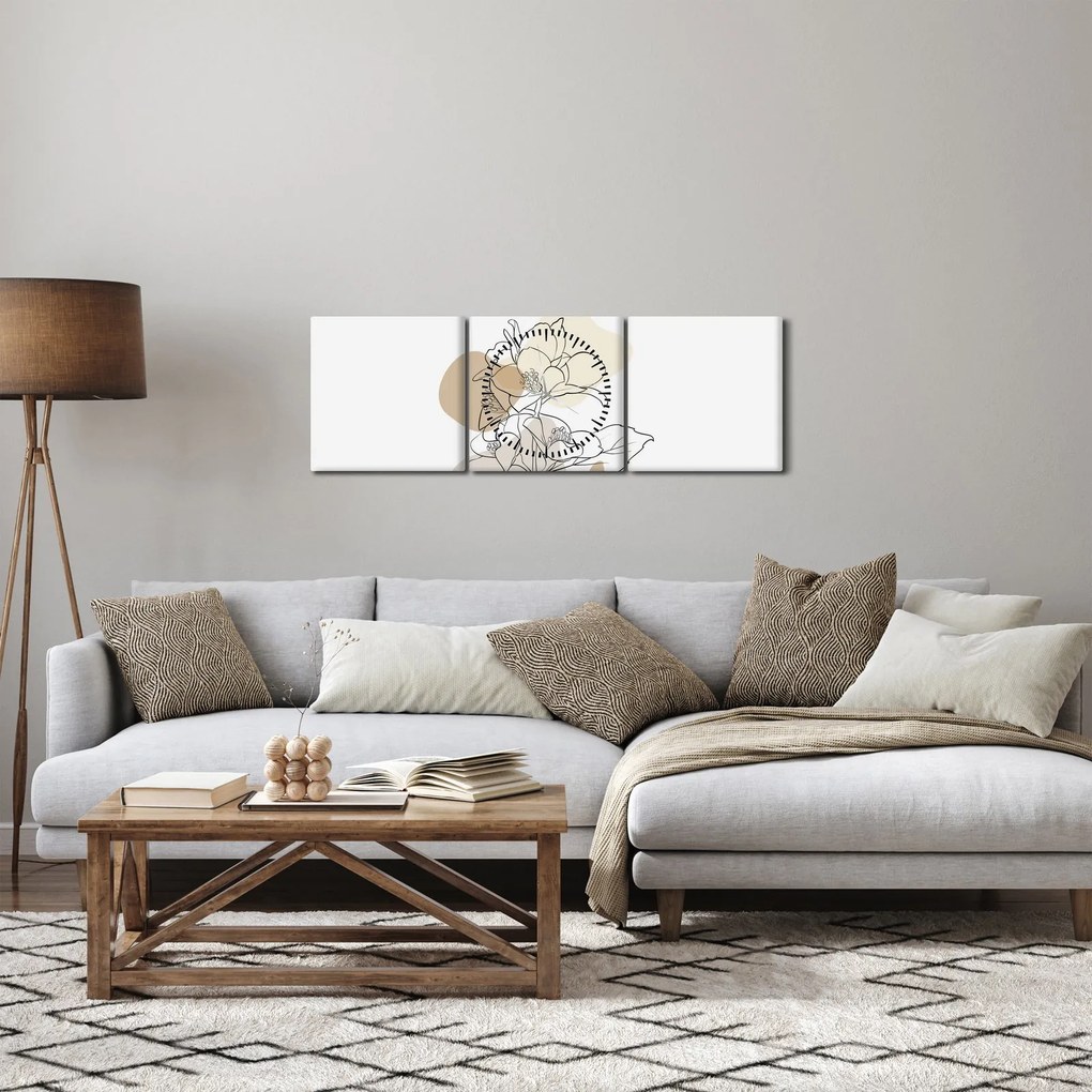 Kép - Bézs virágok pillangóval N⁰1 (órával) (90x30 cm)