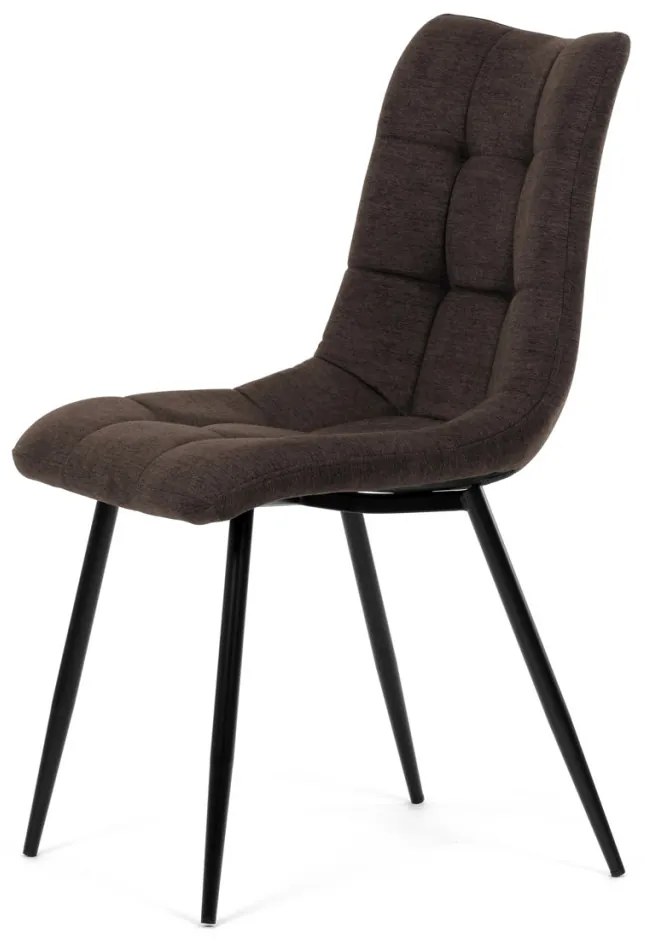 Scaun de sufragerie, material maro, picioare metalice negre
