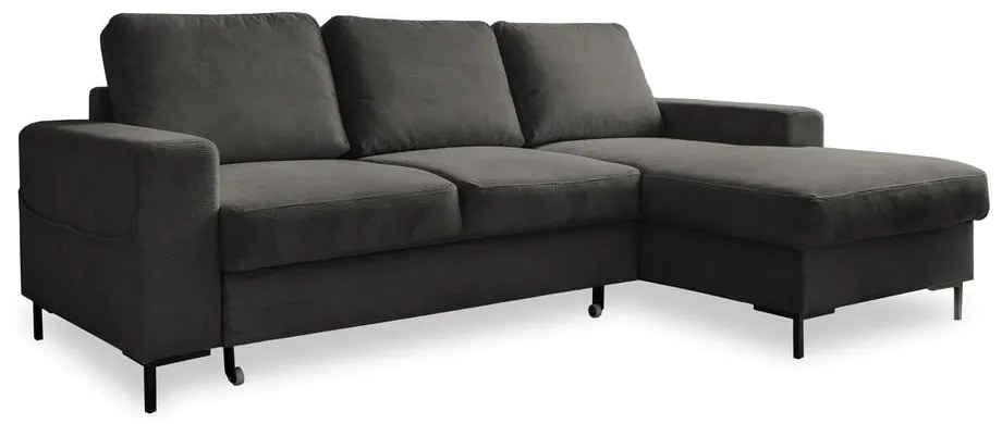 Sötétszürke kordbársony kinyitható sarokkanapé (jobb oldali) Lofty Lilly – Miuform