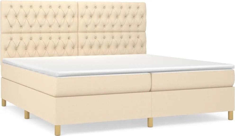 vidaXL krémszínű szövet rugós ágy matraccal 200 x 200 cm