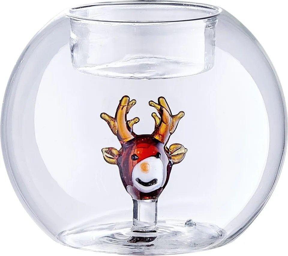 MERRY BRIGHT üveg gyertyatartó gömb Ø8cm , rénszarvas