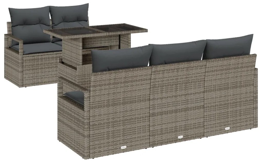 Kerti Kanapé Szett tárolóval 6 pcs Szürke Poli rattan