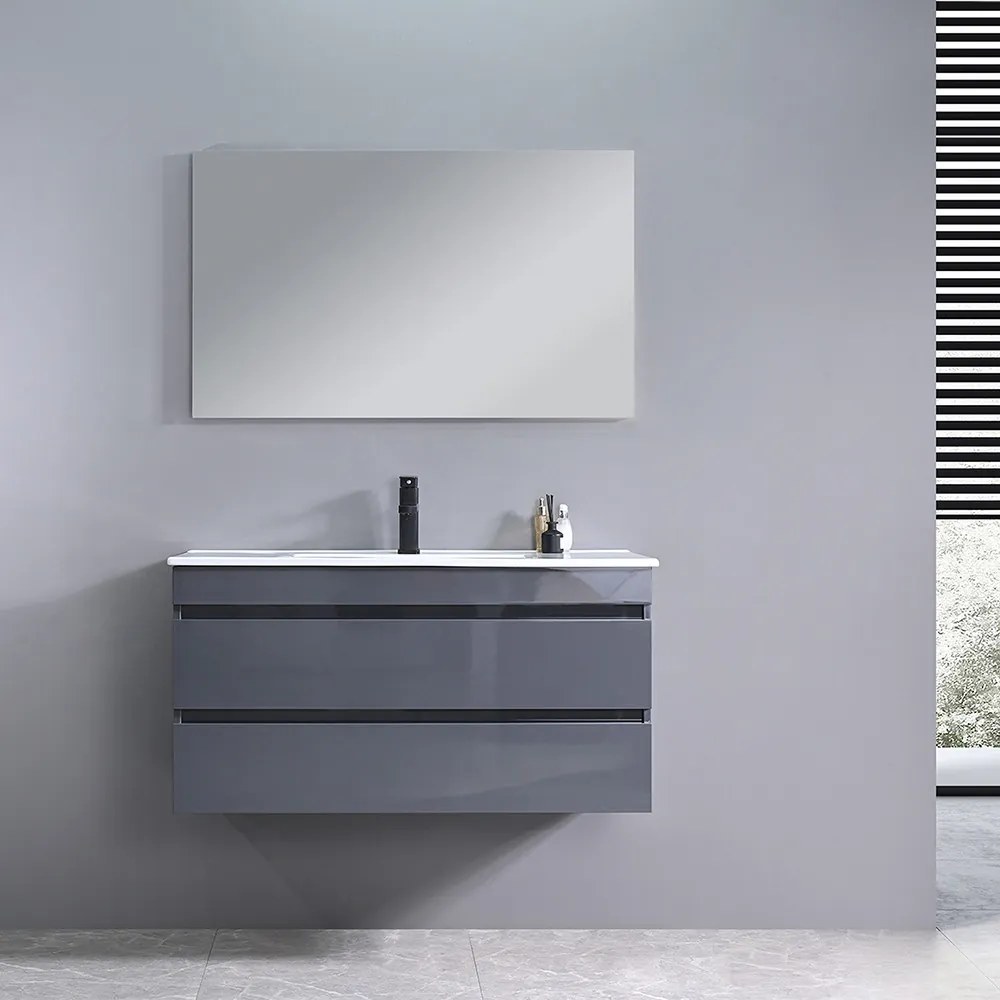 Cube 100 alsó fürdőszobabútor kerámia mosdóval 2 fiókos antracit szürke