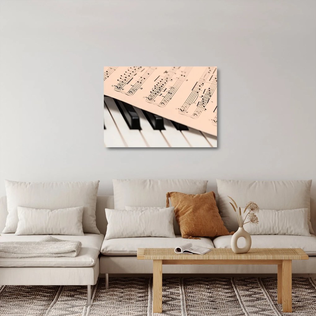 Zongora hangjegyekkel képe (üvegen) (70x50 cm)
