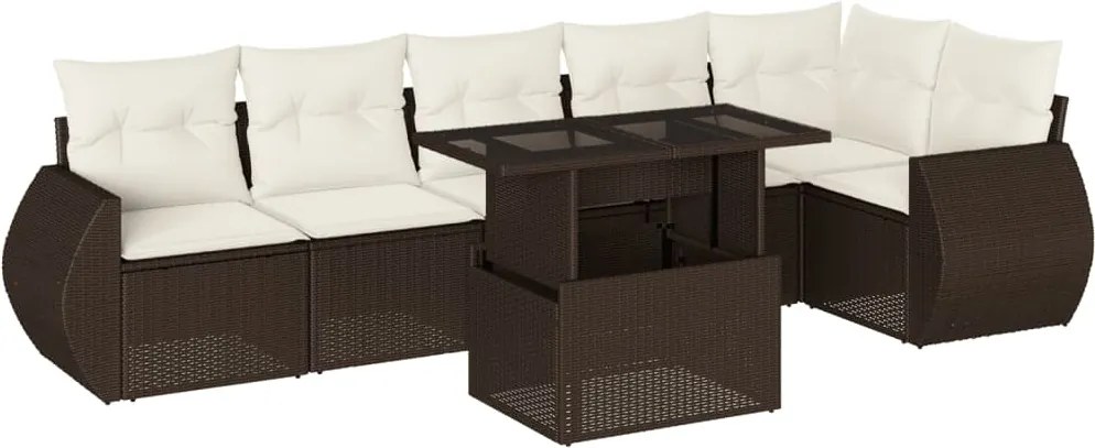 vidaXL 7 részes barna polyrattan kerti ülőgarnitúra párnákkal