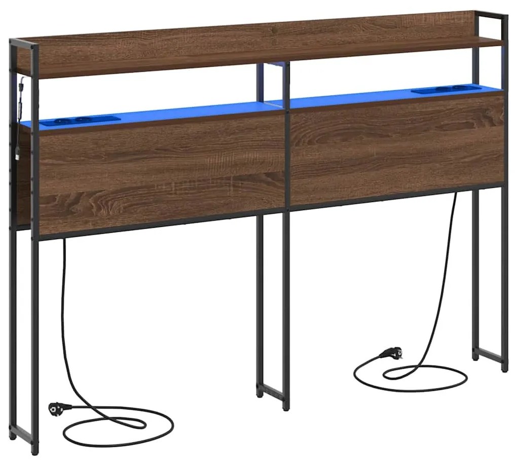 Fejtámla LED -es lámpákkal polcokkal barna tölgy 140 cm Faanyag