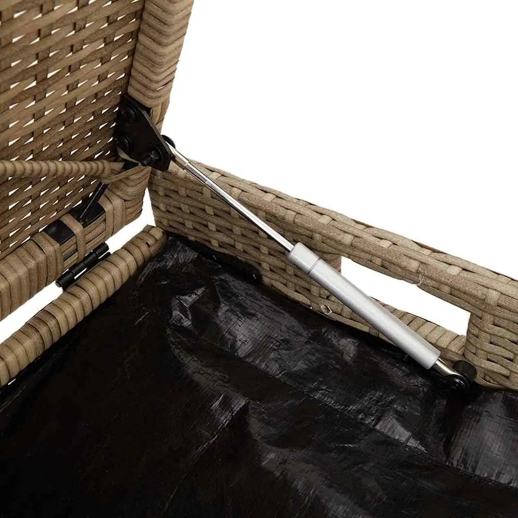 bézs polyrattan kültéri tárolópad párnával 100 cm