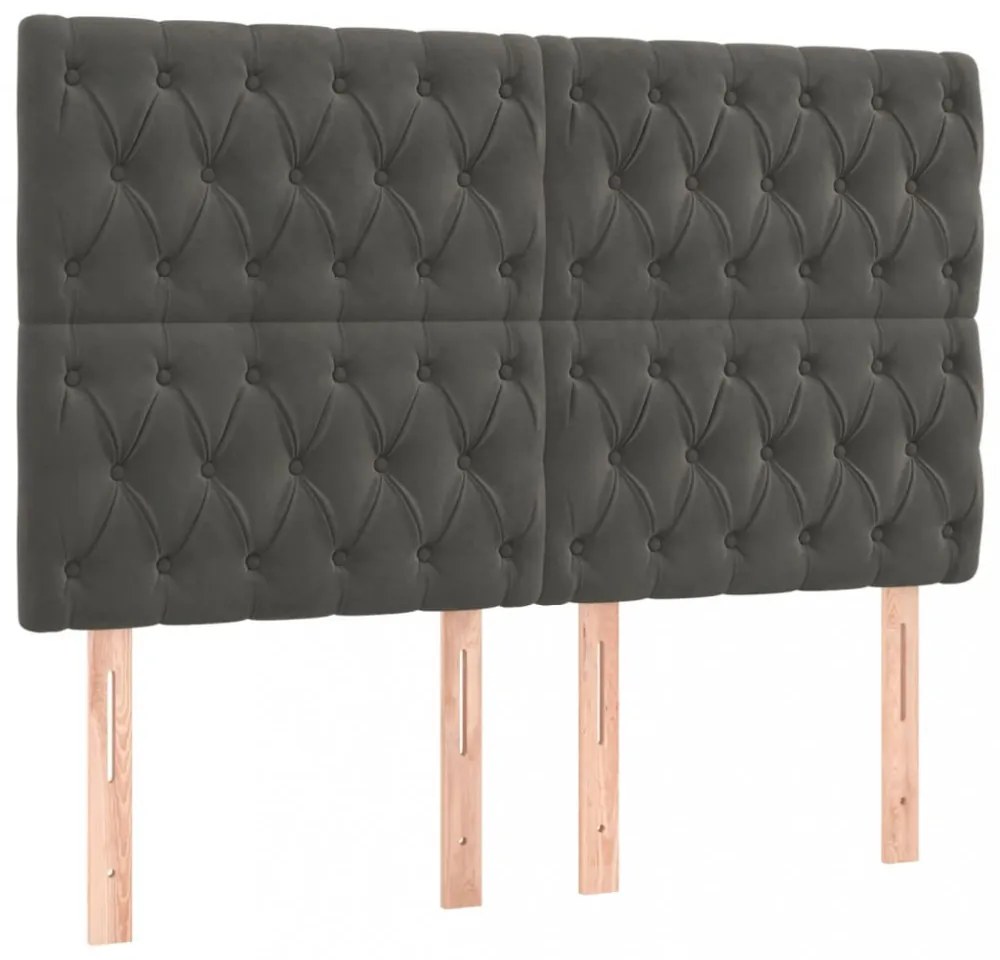 sötétszürke bársony LED-es fejtámla 144x7x118/128 cm