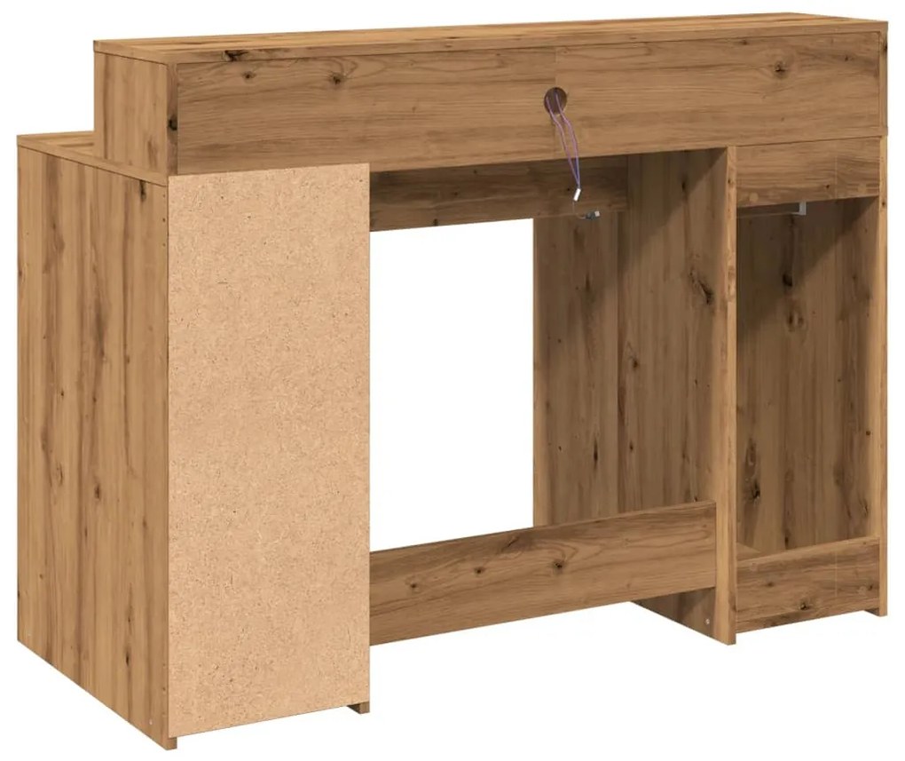 kézműves tölgy színű szerelt fa LED-es íróasztal 120x55x91 cm