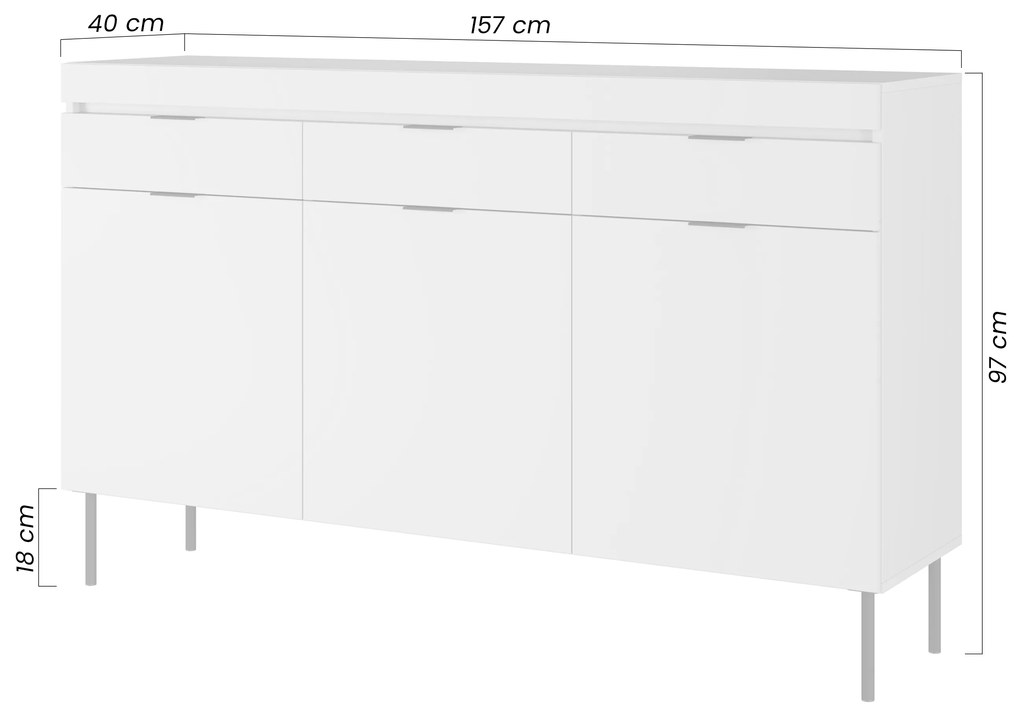 Sentia komód 157 cm, háromajtós három fiókkal - fekete / aranysárga