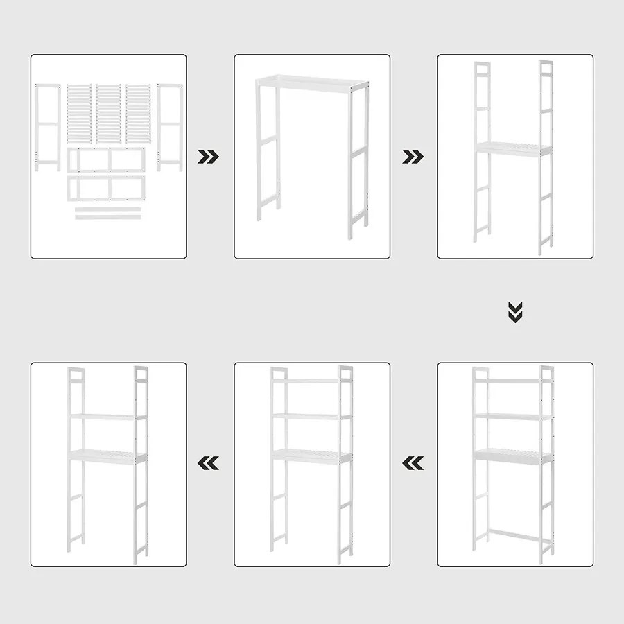 WC-polc, 3 szintes bambusz fürdőszobai polc,, 63 x 163 x 26 cm, fehér