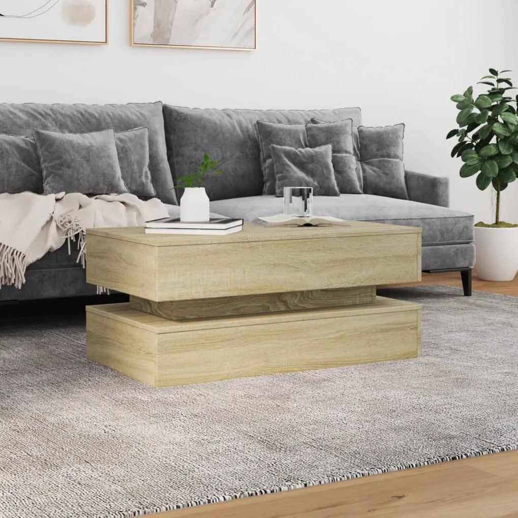 Sonoma tölgy színű dohányzóasztal LED-lámpákkal 90x50x40 cm