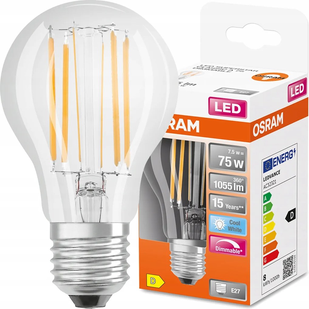 Led izzó E27 7,5W 75W 4000K Tompítható Osram