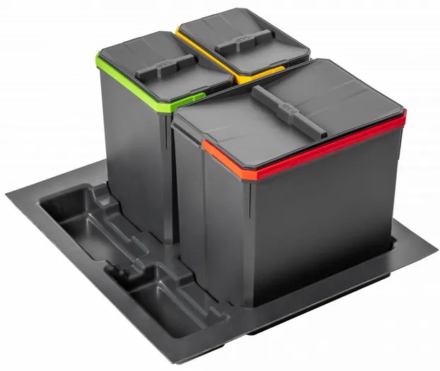 Hulladékgyűjtő AxiSpace 600mm, mozgatórendszer nélkül, 1x15L, 2x7L edényekkel, tálcával, fedelekkel