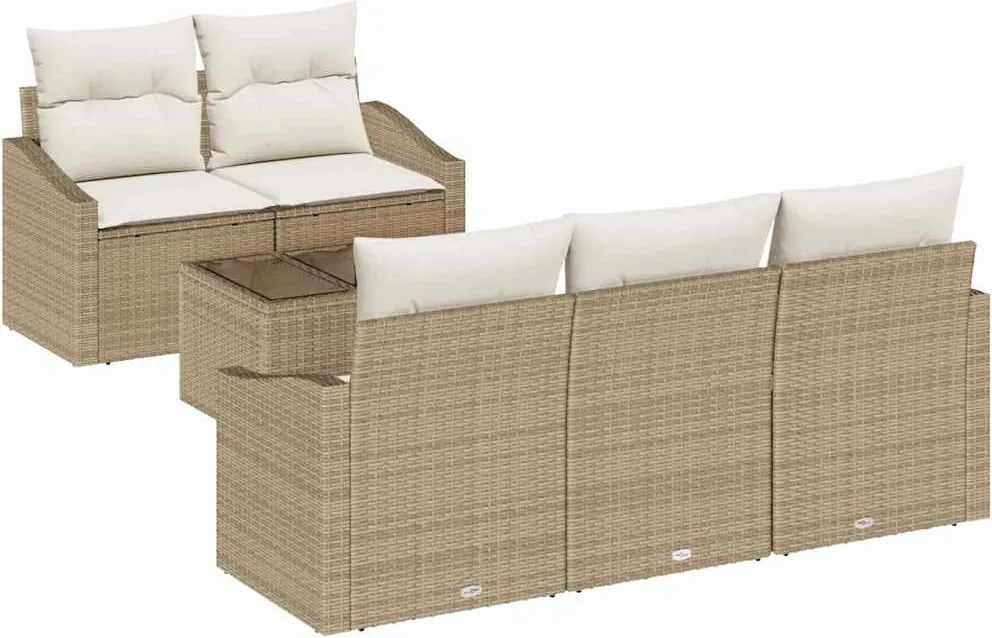 vidaXL Kanapé Szett párnával párnával 6 pcs Beige és krém polirattan