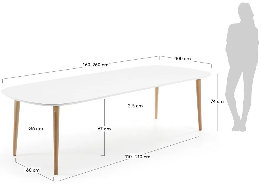Fehér bővíthető étkezőasztal fehér asztallappal 100x160 cm Oqui – Kave Home