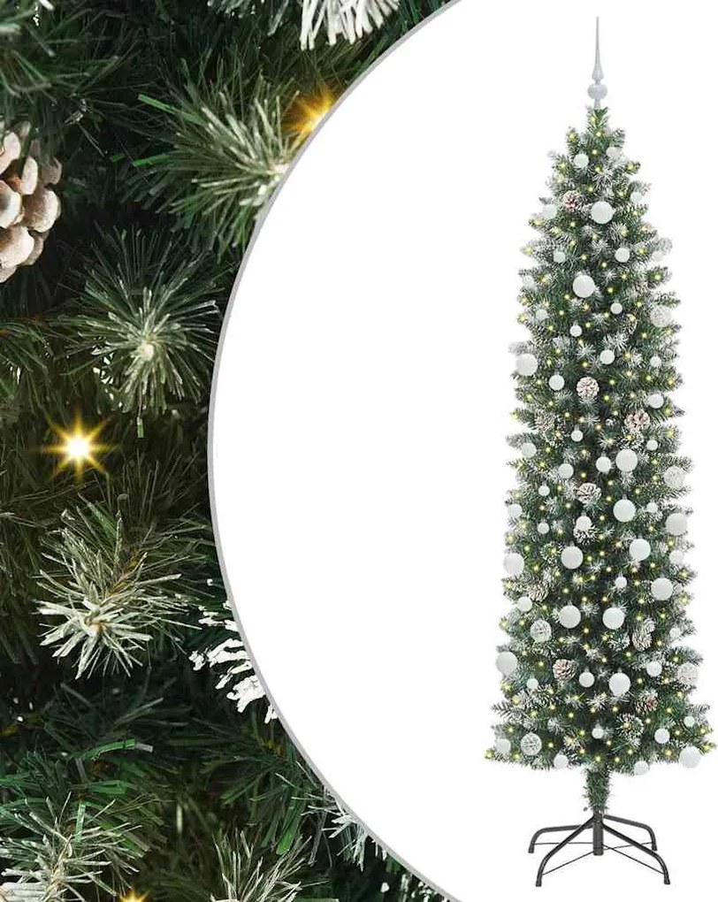 vidaXL Mű Karcsú Karácsonyi Fa 300 LED-del Zöld és Fehér 210 cm