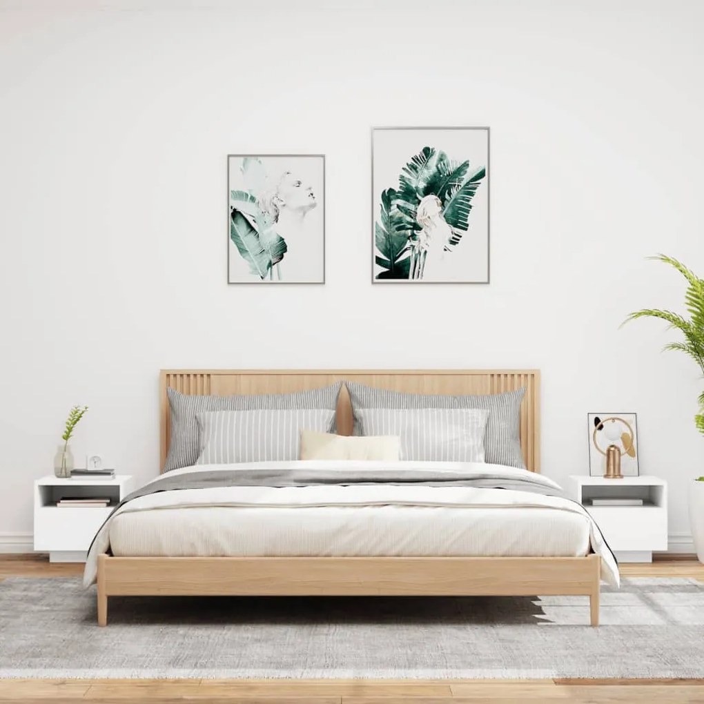 2 db fehér éjjeliszekrény LED-világítással 40 x 39 x 37 cm