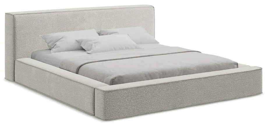 Világosszürke kárpitozott ágyneműtartós franciaágy ágyráccsal 140x200 cm Noho – Makamii