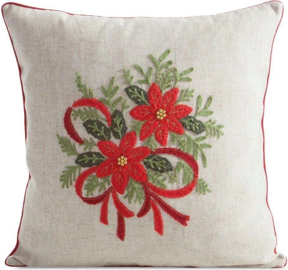 Ünnepi díszpárnahuzat párnára, "jasiek" típusú, 45x45cm, virágos mintával, cipzáras