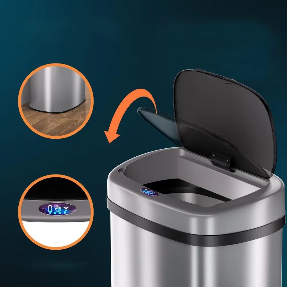 Deuba Érintésmentes, szögletes szemetes USB-vel 50 l - ezüst